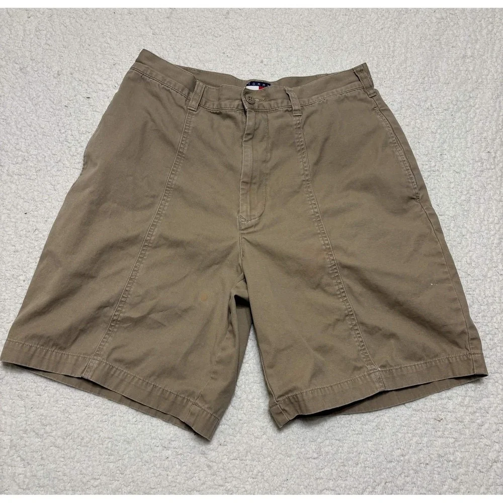 Tommy Hilfiger Mens Shorts 30 Flat Front Khaki 100% Cotton Solid Size 30 Twill